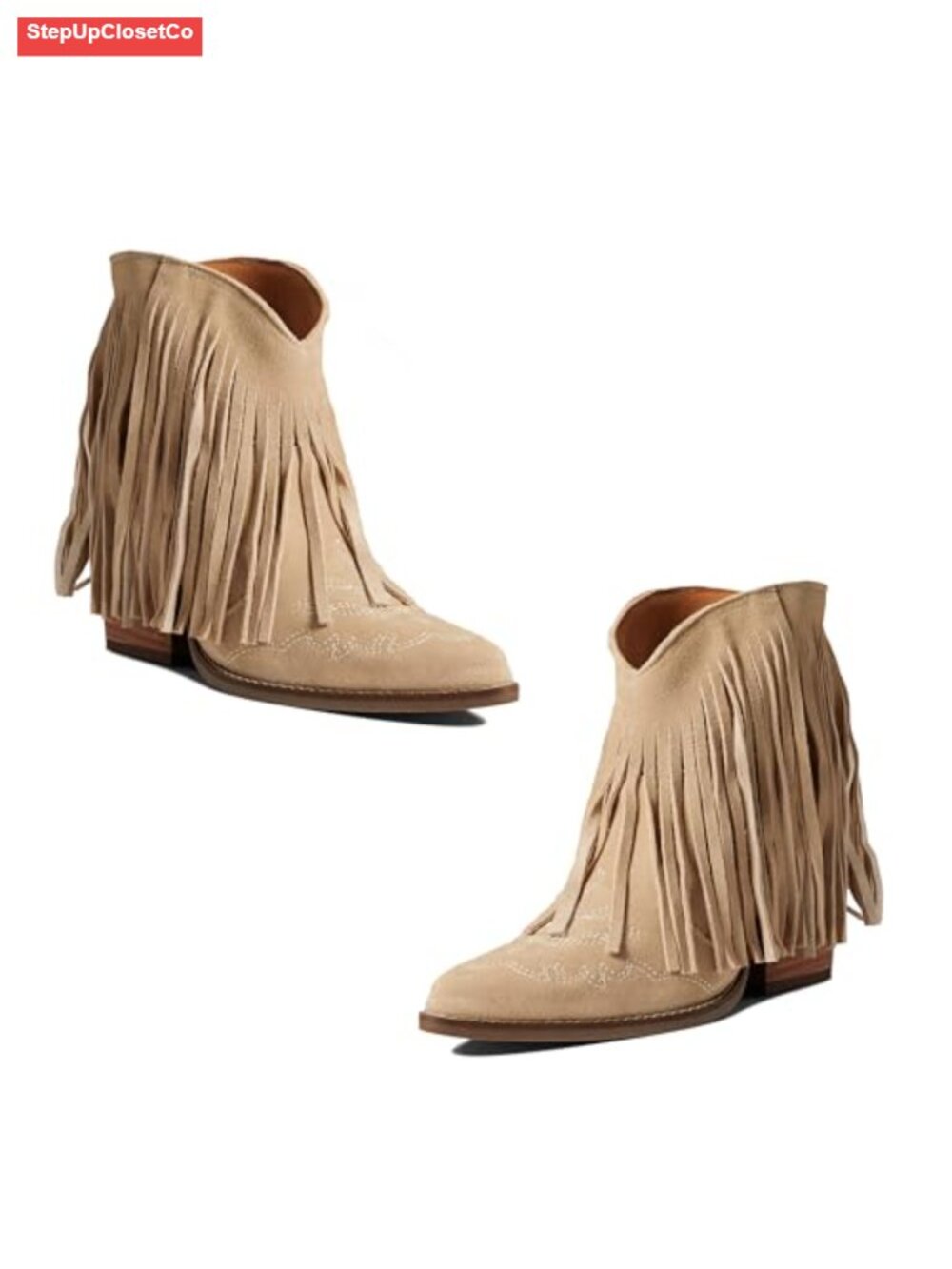 Retro Tassel Cowboy Ankle Boots Chunky Heel Western Booties Zipper Suede
